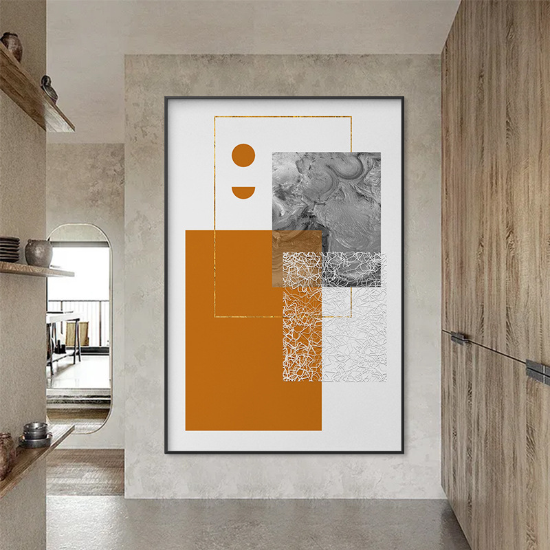 Orange Floor-standing Light Luxury Living Room Decorative Painting High-end Vertical Sofa Background Wall Hanging Painting Atmospheric Villa Porch Mural