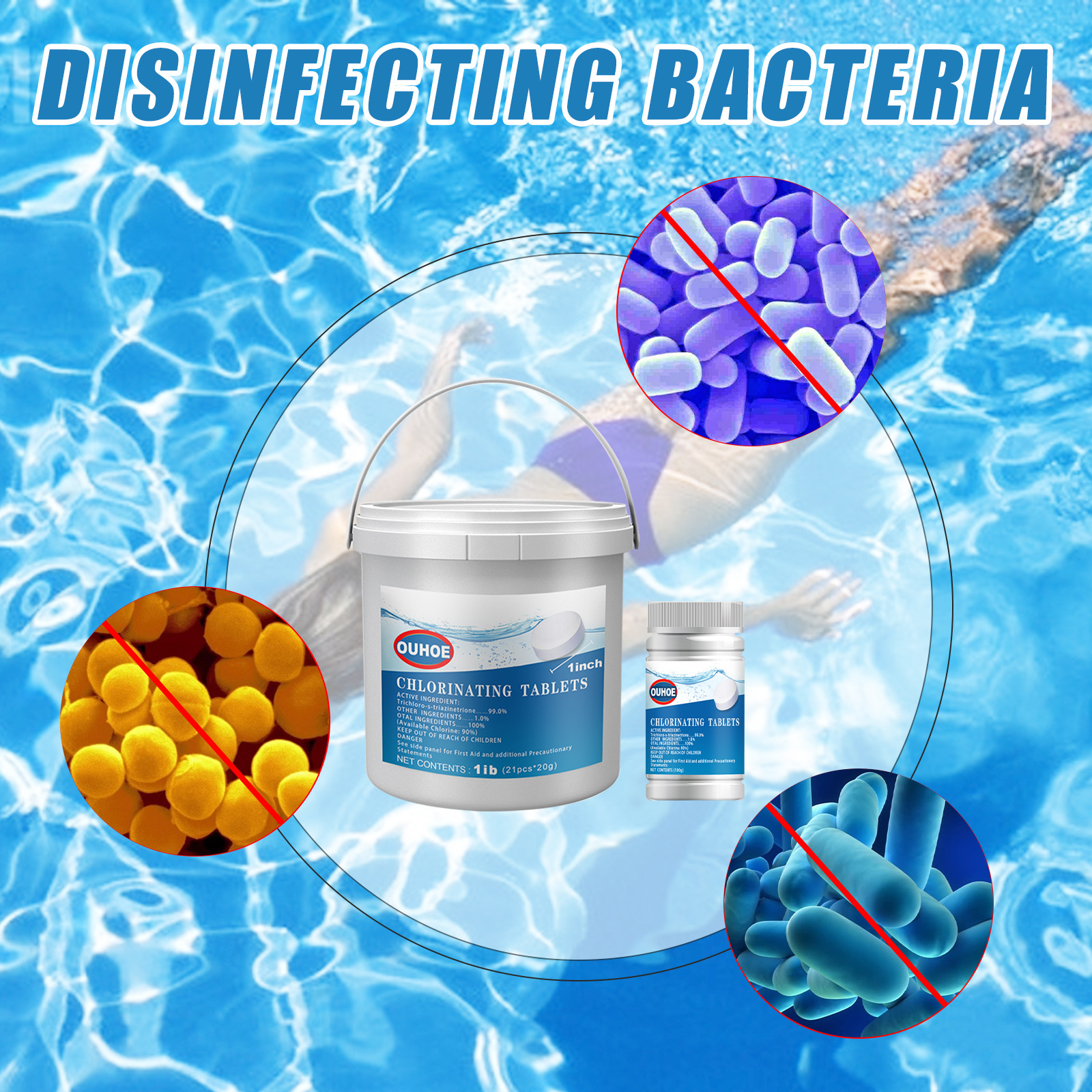 OUHOE Tabletas efervescentes de limpieza de piscinas Tabletas de limpieza de agua Tabletas de limpieza multifuncionales para piscinas Tabletas efervescentes de barril