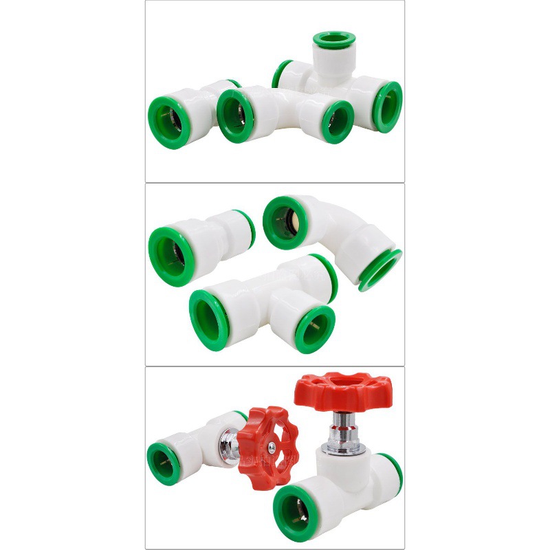 Conector rápido PPR 4 puntos 20 Codo directo de conexión rápida sin fusión en caliente de tipo en línea Accesorios de tubería de agua de PE de doble sellado image 4