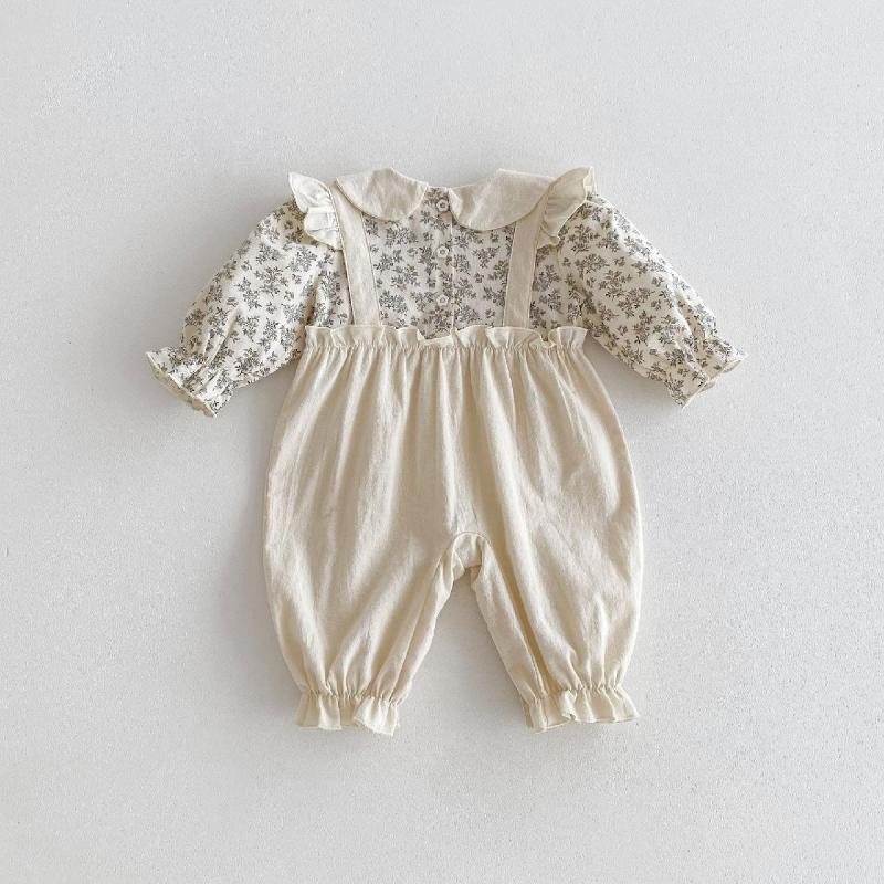 韓国版春秋モデルの女の子の長袖の偽の2つのストラップの連体服の赤ちゃんの洋気の子供の襟の服のファッション|undefined