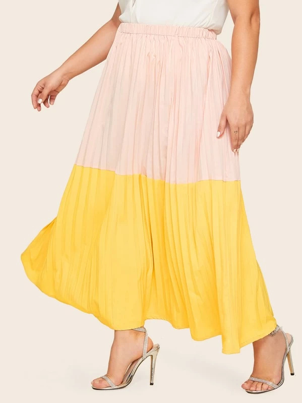 new plus size color matching pleated elastic waist skirt Nihaostyles wholesale clothing vendor NSCX72563