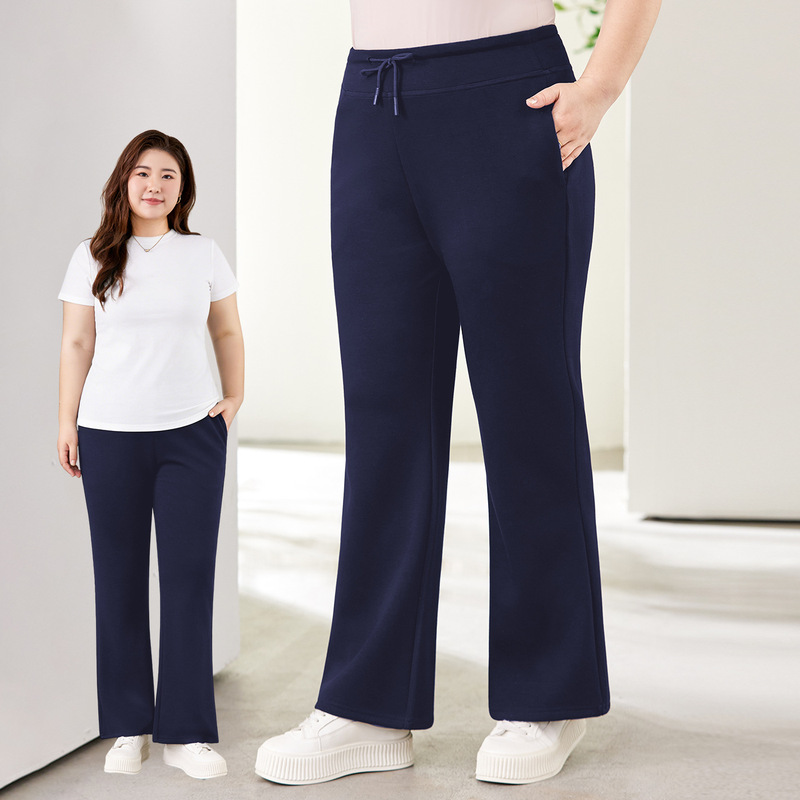 Plus-Size Women's Flared Pants 2026 New Autumn High-Waisted Slimming Drapey Casual Sports Drawstring Flared Long Pants