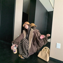 实拍2025冬装加厚两面穿重量级保暖连帽毛毛外套+针织条纹阔腿裤