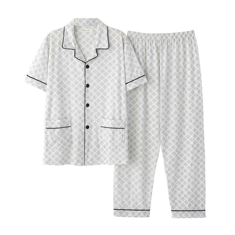 Pantalones de manga corta de verano 100% pijamas de algodón fino ocio traje de hombre de mediana edad y ancianos homewear