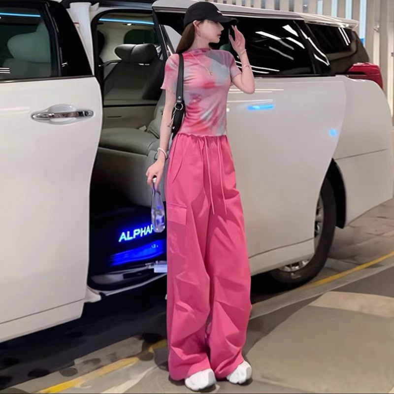 European-Style Casual Sports Suit for Women, Summer 2026 New Fashion Trendy Design Tie-Dye Short-Sleeve Two-Piece Set