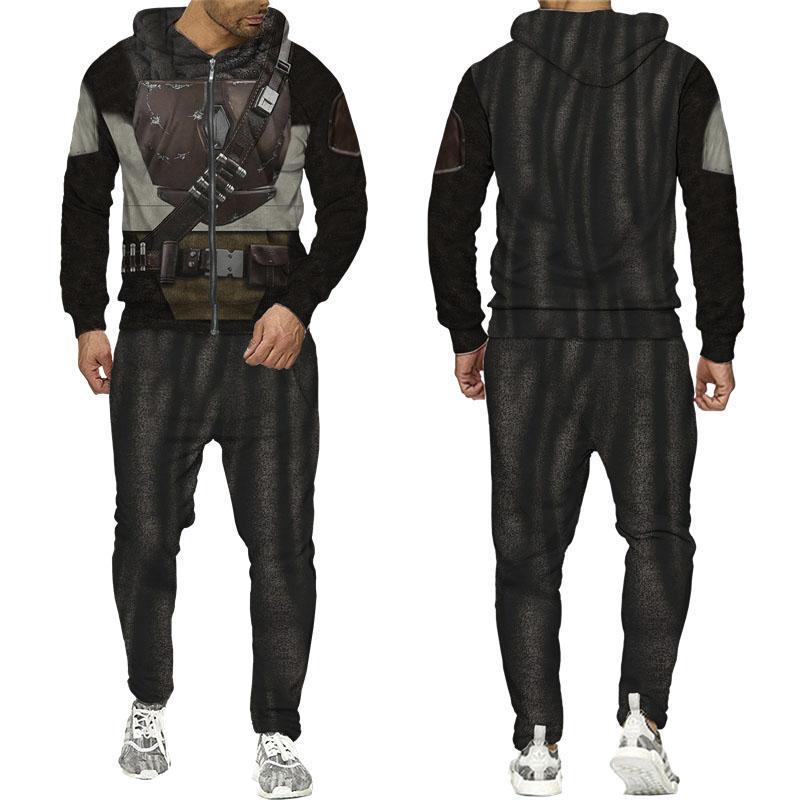 Pantalones de sudadera con capucha con cremallera de moda para hombre transfronterizo de otoño e invierno, MF008-ML1 de dos piezas de fitness deportivo