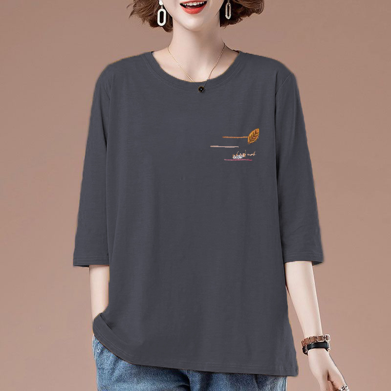 貿易輸出 綿100% 七分袖Tシャツ ゆったりお腹カバー 五分袖 洋風 春夏 大きいサイズ レディース トップス|undefined