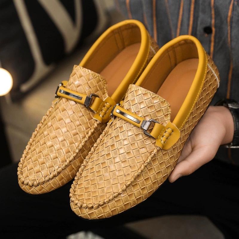 Весенняя и летняя мужская обувь с низким содержанием бобов, дикая повседневная обувь, дышащая кожаная обувь, черная рабочая обувь