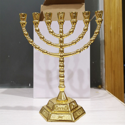 P616 wholesale alloy gold lampstand Israeli style souvenirs home furnishings candlestick living room decorations seven heads