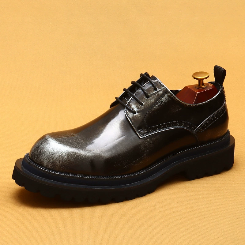 Shoes English style for leather shoes, high classic suit for leisure platform, footwear