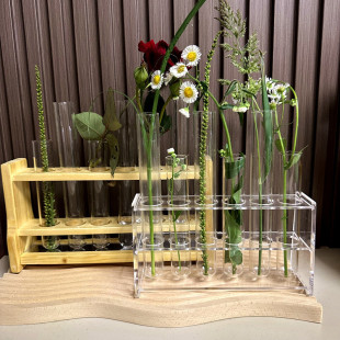 Glass Test Tube Flower Stand, Flower Arrangement Wooden Test Tube Stand, Dried Flower Preservation Bottle