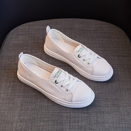 First-layer cowhide shallow mouth genuine leather white shoes breathable  new style slip-on flat shoes modern style nurse shoes