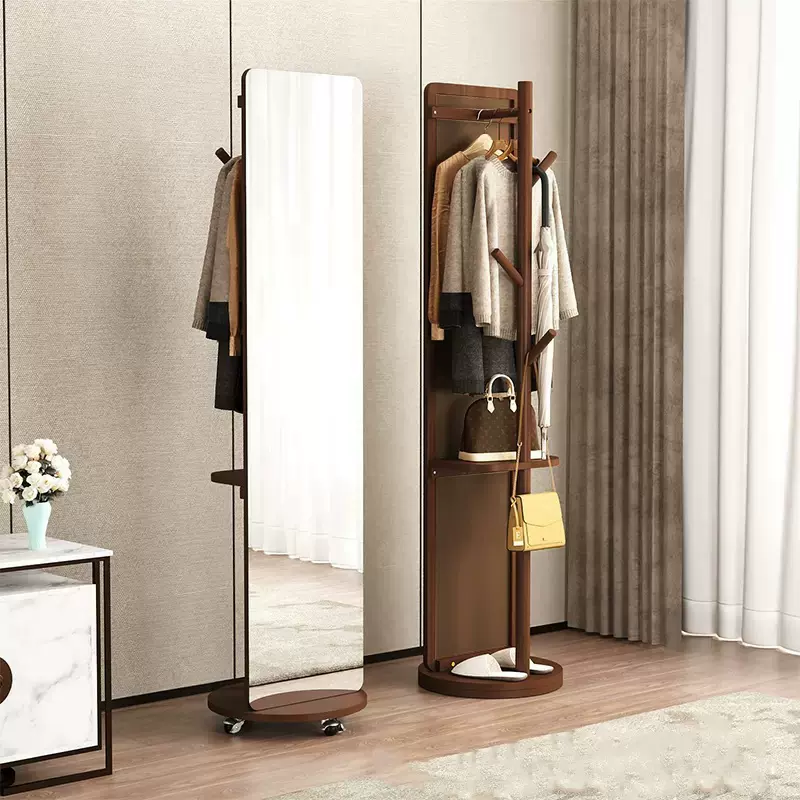 木质穿衣镜落地镜全身试衣镜多功能旋转更衣镜子一体挂衣架定制
