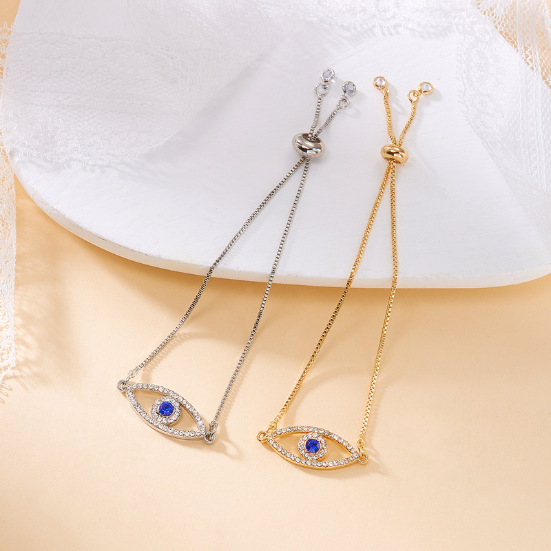 Cross-Border Hot-Selling Devil's Eye Bracelet Popular Gold-Plated Copper Micro-Inlaid Zirconium Blue Turkish Evil Eye Hand Jewelry