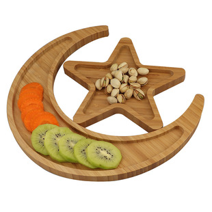 Creative Star and Moon Dinner Plate Set Bamboo Tray Irregular Crescent Moon Dried Fruit Snack Plate Bamboo Wooden Dried Fruit Plate