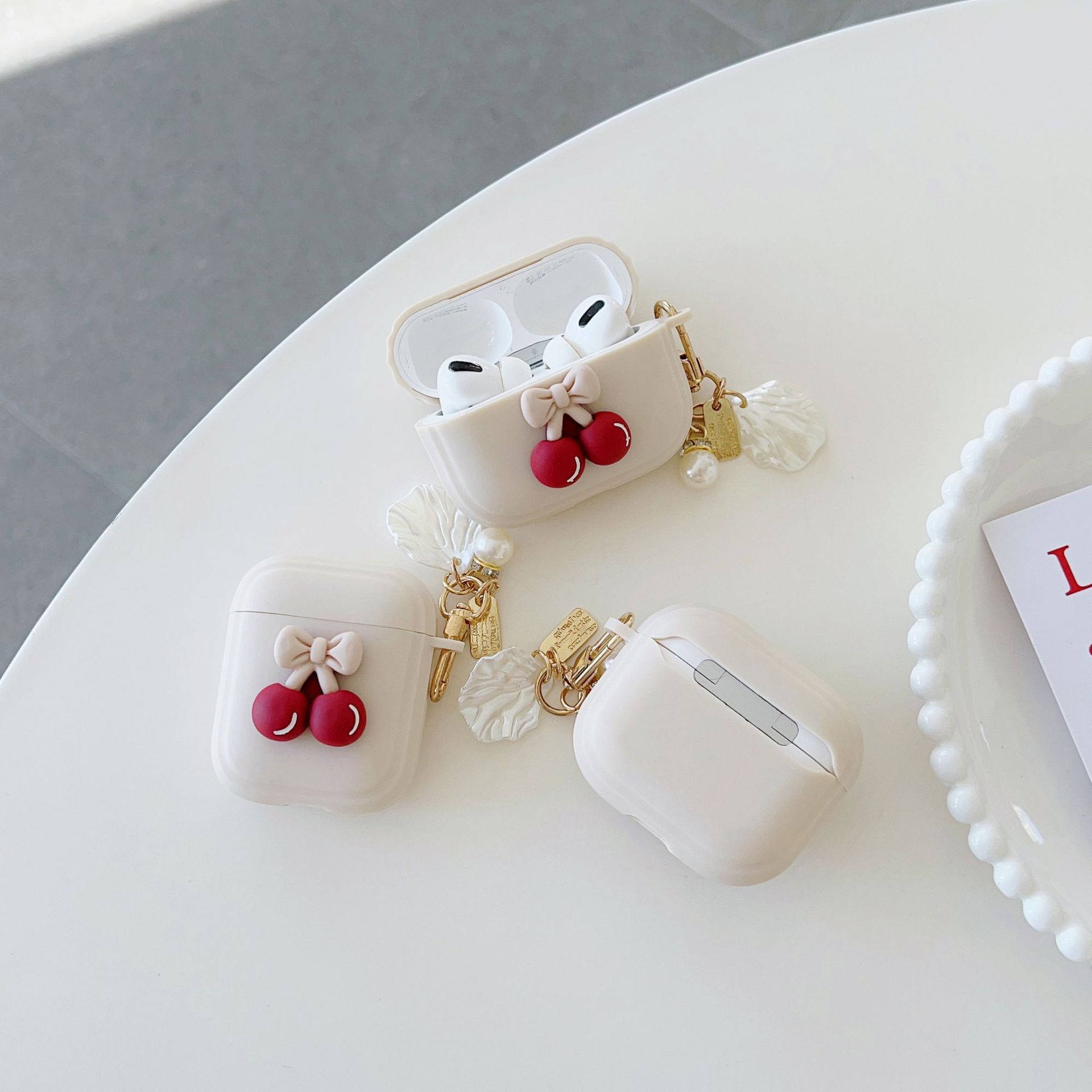 Ins creativo conchas de dibujos animados rojo cereza para Apple auriculares caso airpods4 generación auriculares cubierta protectora image 4