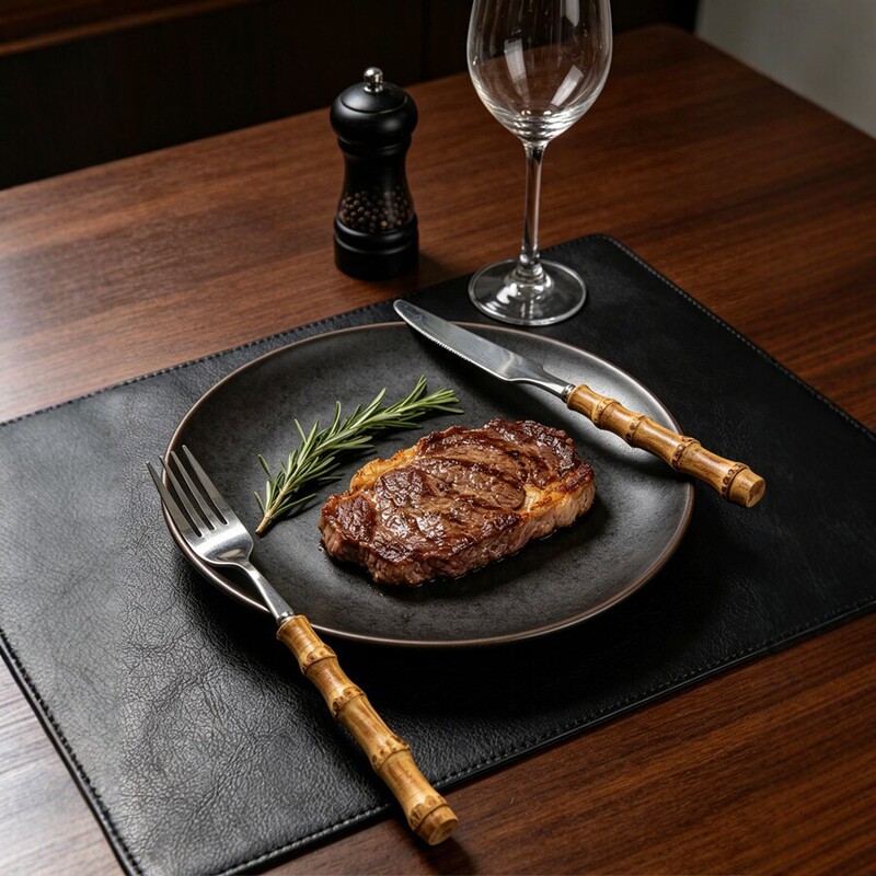 Natural Bamboo Handle Stainless Steel Knife, Fork, and Spoon Set Western-Style Steak Cutlery for Home Use, Light Luxury Style, Simple and Creative Natural Bamboo Handle Stainless Steel Knife, Fork, and Spoon Set Western-Style Steak Cutlery for Home Use, Light Luxury Style, Simple and Creative