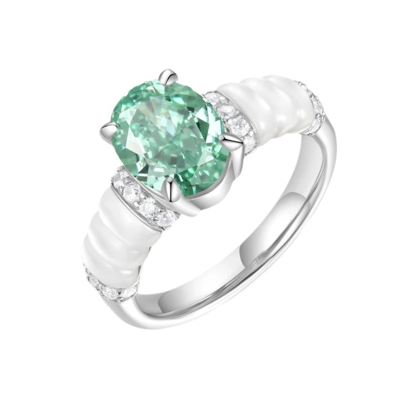 Bague en or véritable plaqué argent pur Paraiba White Beimu Full Body S avec diamants à extrémité fermée en direct en exclusivité_voghion.com