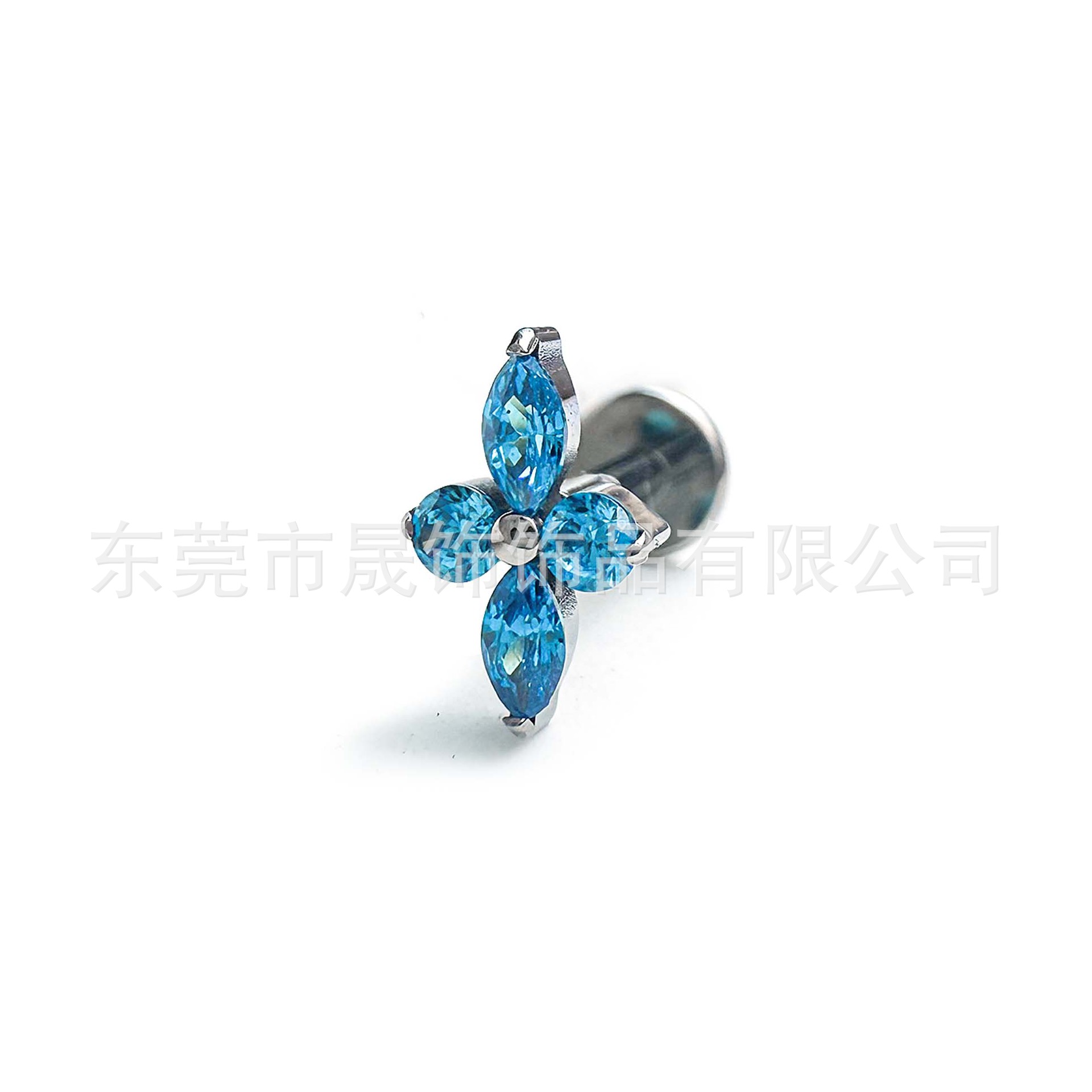 F136 Titanium Ear Stud 四叶草 Studded Cubic Zirconia Helix Cartilage Stud G23 Implant Grade Titanium Labret Stud 人体 Piercing Jewelry