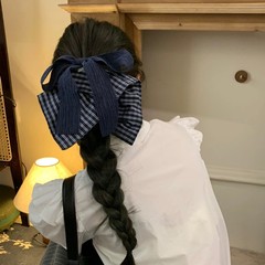 韩系蝴蝶结蓝格纹方巾大肠发圈2025新款气质后脑勺低马尾方形头绳