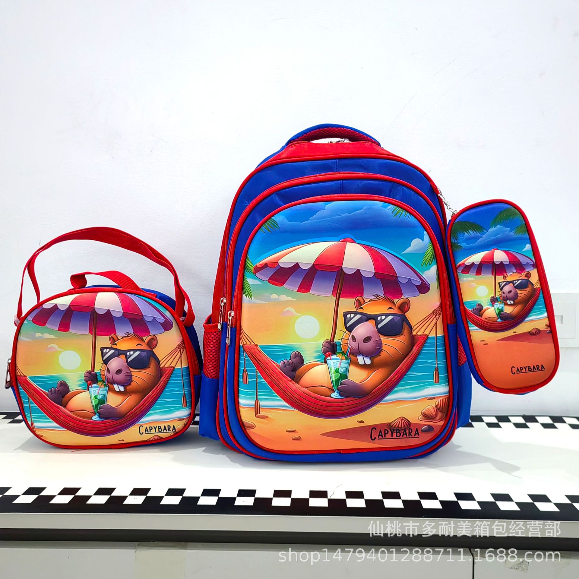 Comercio exterior al por mayor 3D Escuela Primaria estudiante mochila 3-piece set niños dibujos animados mochila lápiz bolsa de almuerzo para grado 1-6