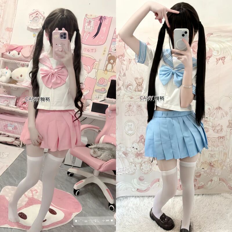 Bl Original Rainbow Team Jk Uniform Short-Sleeved Sailor Suit with Bow Tie Japanese School Style Sweet Short Skirt Suit Summer