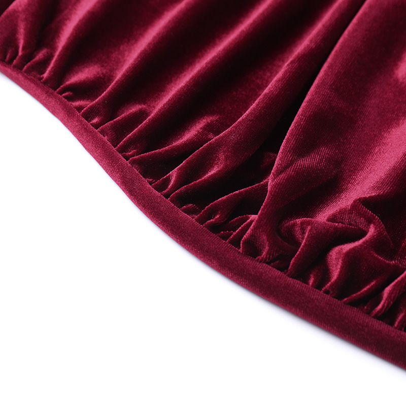 Autumn Socialite Sexy Velvet Pleated Fitted Waist Backless Sling Dress