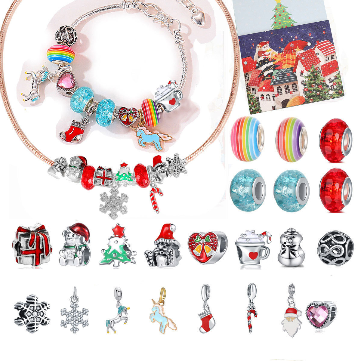 Christmas countdown calendar gift box set DIY beaded bracelet creative bracelet gift _voghion.com