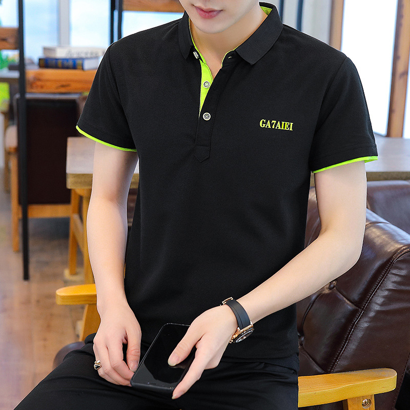 Camiseta de manga corta de los nuevos hombres del verano camiseta de color sólido Camiseta estilo coreano solapa media manga de algodón camiseta de polo delgada