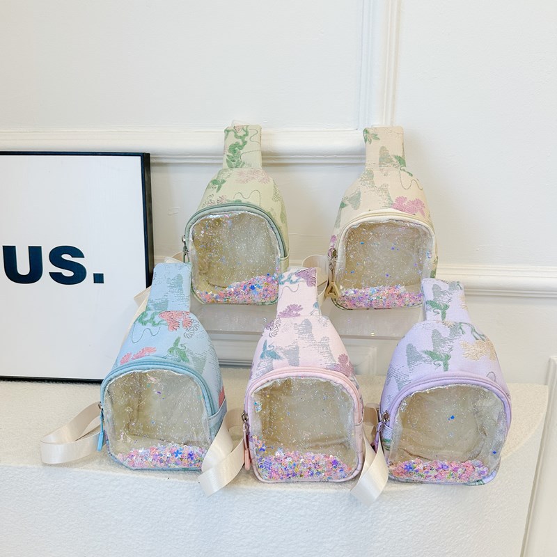 Bolso para niños coreano 2024 nueva moda transparente arenas movedizas bolso de pecho para niños bolso de mensajero casual ligero para niños y niñas