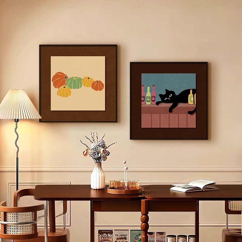 法式复古餐厅装饰画美拉德小众艺术客厅挂画中古风餐边柜组合壁画