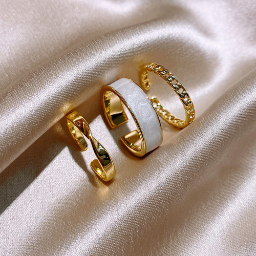 韩版网红戒指女ins潮时尚个性素圈气质食指戒开口可调节套装指环