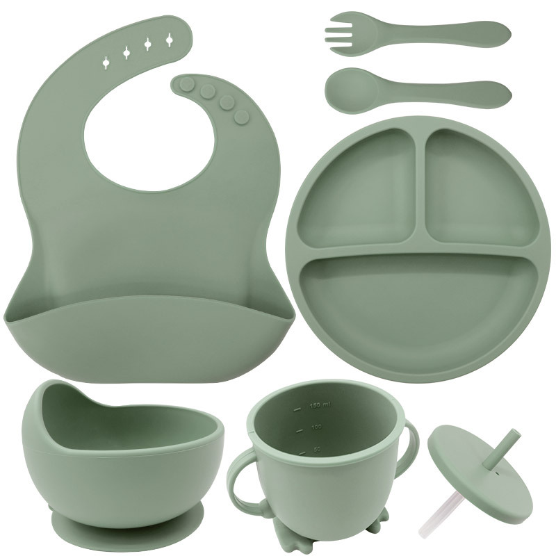 Juego de vajilla de silicona para niños, vajilla para alimentación maternoinfantil, plato de comida, tazón de comida, bebé aprende a comer, plato separado