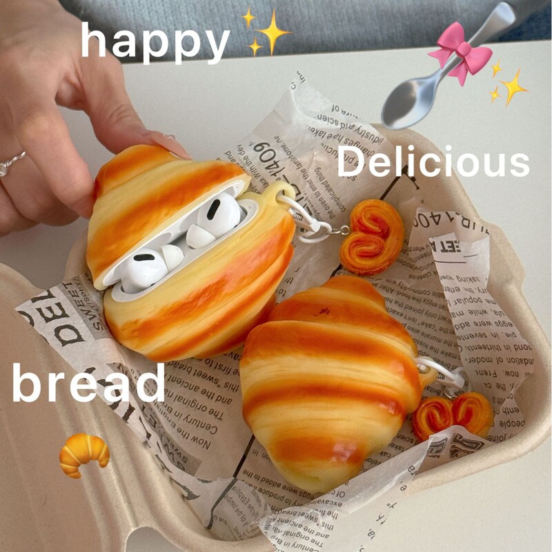 Three-Dimensional Simulated Croissant AirPods Pro3 Apple Bluetooth Headphone Case 2/4 Generation Cartoon Protective Cover Suitable