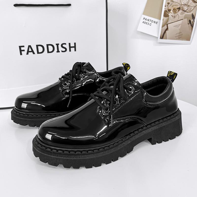 New Men's Leather Shoes Korean Style Trendy Versatile Stylish Lace-Up Casual Youth British Black Small Leather Shoes