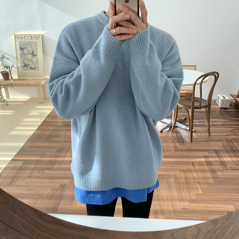 [Clearance] Men's Thickened Warm Knitted Sweater Winter Korean Loose Lazy Style Sweater Trendy Round Neck Base