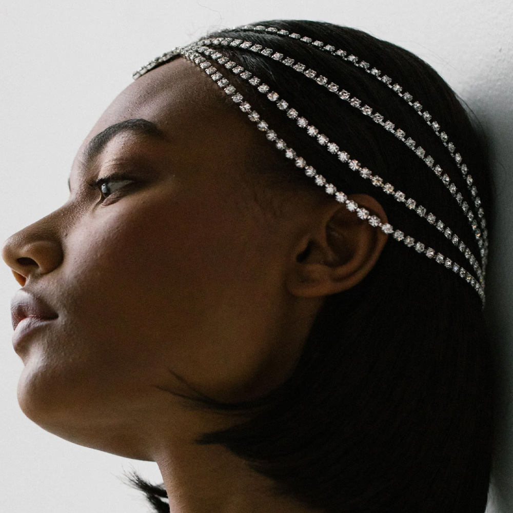 Nouvelle chaîne de sourcils de coiffure bohème accessoires de cheveux rétro multicouches ins chaîne de front de mariée en strass chaîne de cheveux_voghion.com