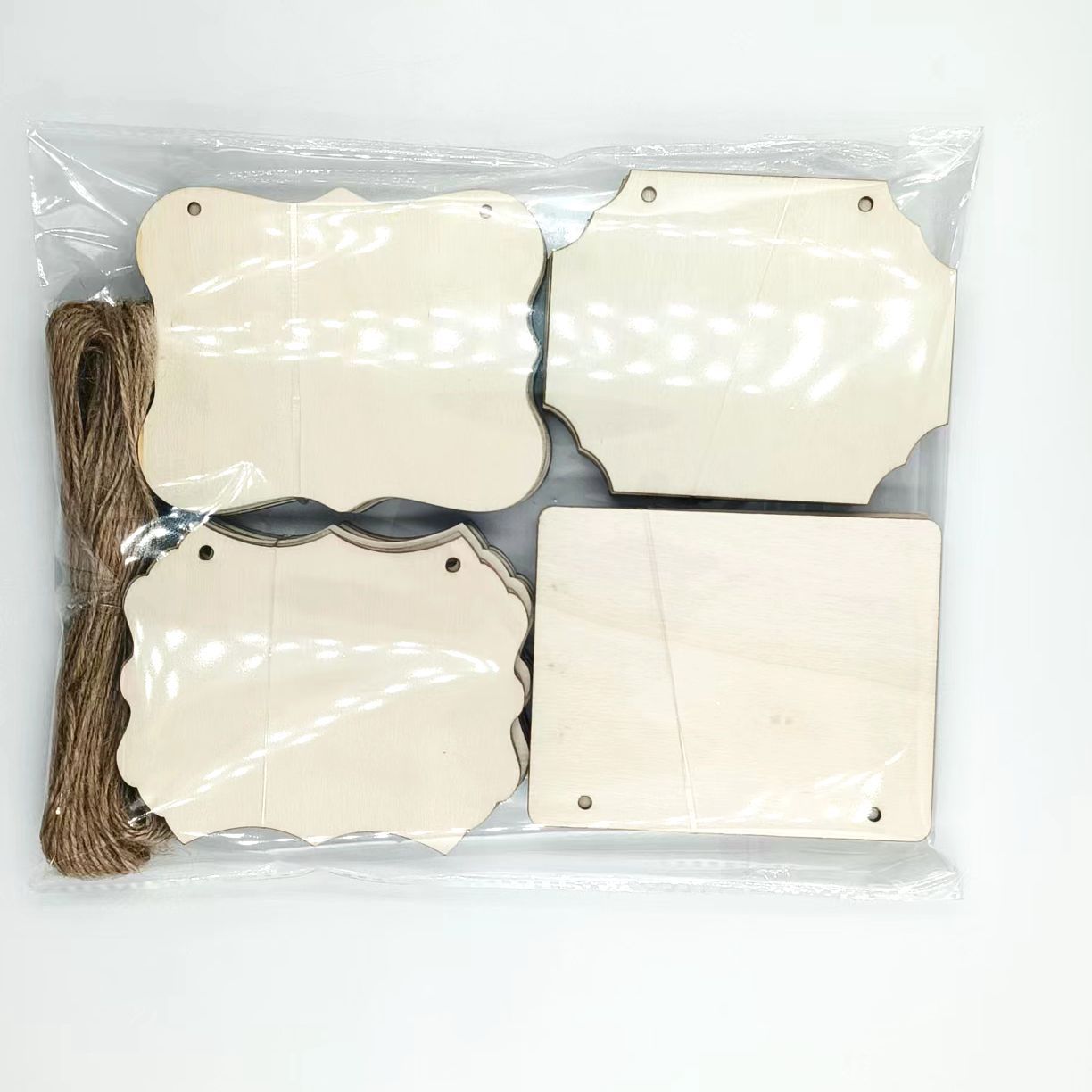 4 tipos de troncos, combinación de piezas de madera de múltiples formas con cuerda de cáñamo, decoración creativa de bricolaje, número de casa de mascotas en blanco de madera