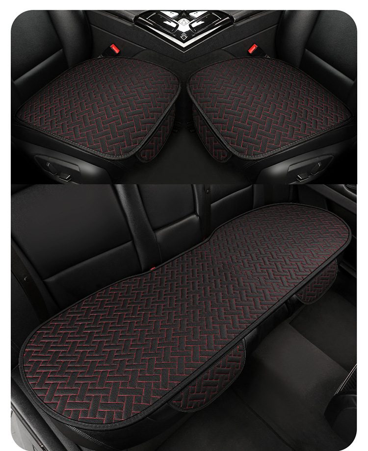Manufacturer Wholesale Universal Car Seat Cushion Linen Striped Small Three-Piece Backrest Four-Season Tie-Free Anti-Slip Foreign Trade Explosion Single Seat