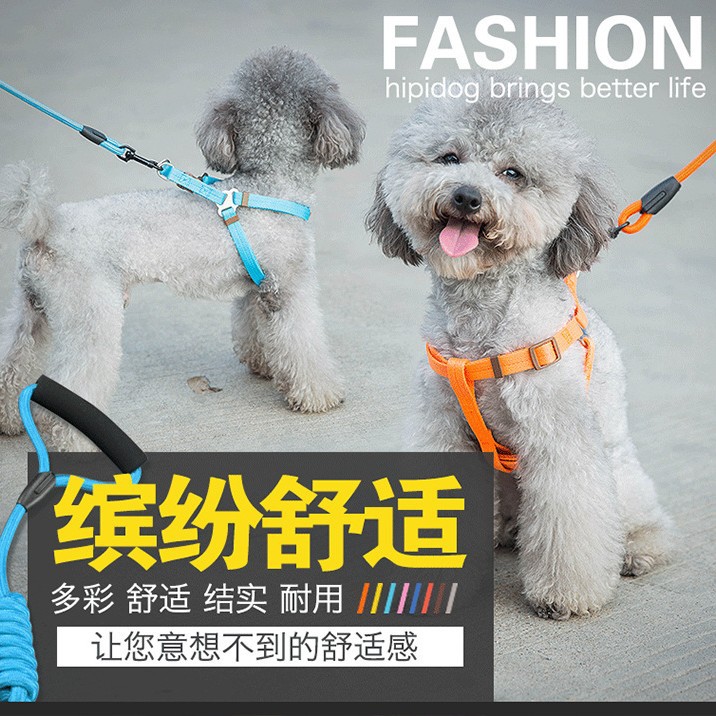 Cuerda de tracción para perros de color Cadena para perros Perro grande Teddy Golden Retriever Correa para el pecho Collar Juego de tres piezas Productos para mascotas