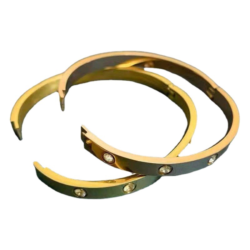 Acero de titanio simple y generoso, lujo ligero, moda de alta gama, diamantes, acero de titanio, hombres, no se desvanece, pulsera de rosa, anillo de pareja