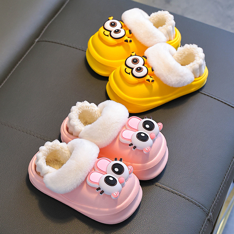 Zapatillas de algodón para niños, niños y niñas, invierno, calentamiento de pelusa en el hogar, bolsas impermeables para bebés, zapatos de algodón