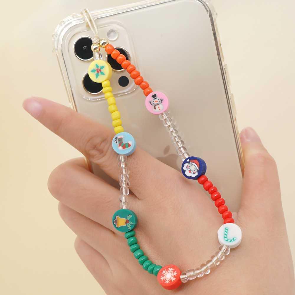 New Geometric Mobile Phone Chain Christmas Pattern Glass Color Rice Beads Mobile Phone Chain Lanyard display picture 1