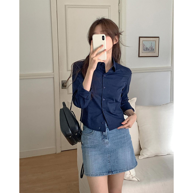 Korean Niche High-End Long-Sleeved Shirt for Women Cross-Border Space Station Export Slim Design Niche Elegant Top
