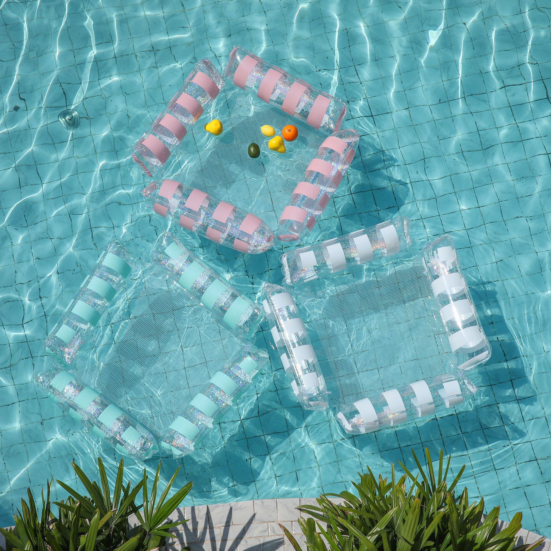 Inflatable Pool Lounger Floating Bed With Striped Backrest_voghion.com