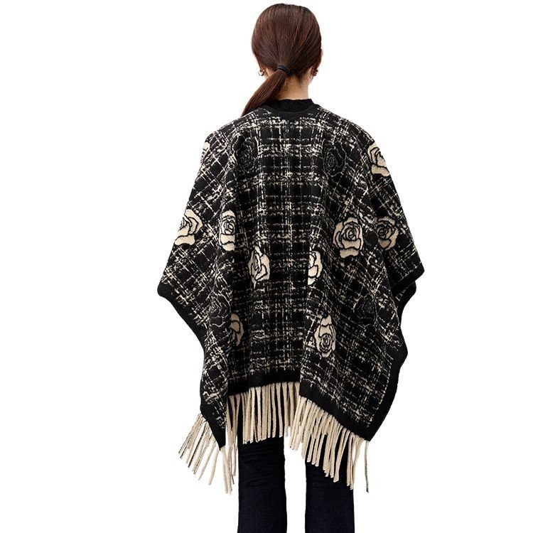 ニットショール工場ストレートショールタッセル椿ジャカードマントスカーフ女性の国境を越えた売れ筋ショール新しいスタイル|undefined