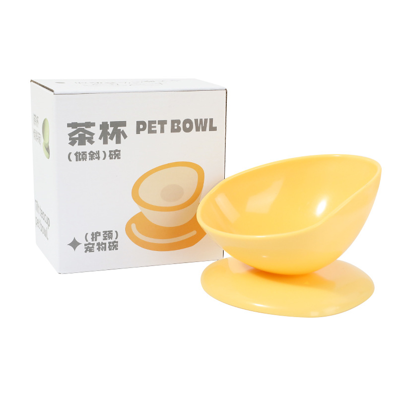 Mascota color sólido de gran diámetro anti-knock gato tazón de cuero Taobao caja original taza de té inclinado único tazón de fuente de mascotas