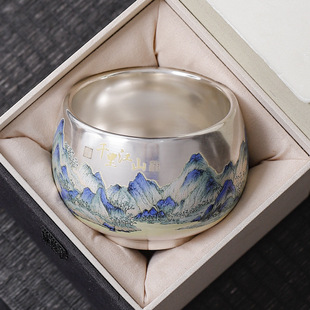 Handmade Silver Tea Cup Creative Ceramic Silver Cup National Tide Thousand Miles Sterling Silver Master Cup Single Cup Gift Tea Cup