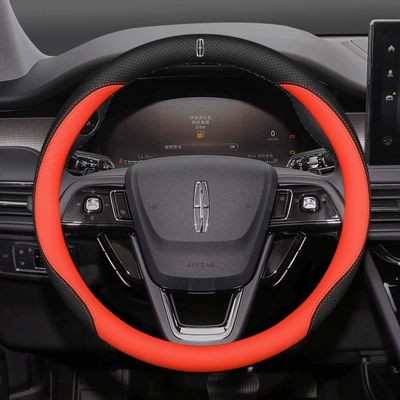 Steering wheel cover, D Special Car Interior Modified - lincoln-round-type-black-and-red-ultra-thin-model-with-car-logo-default