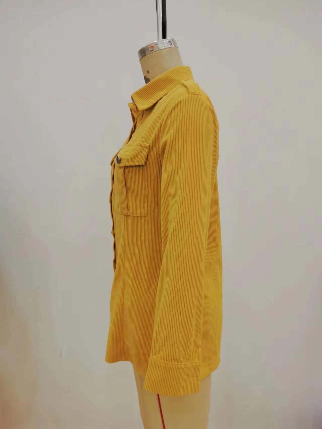 Women's Corduroy Jacket Shirt Style Solid Colour Coat For Women_voghion.com